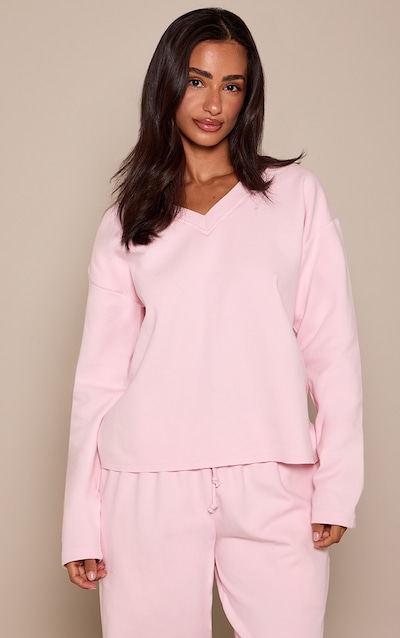 Petite Baby Pink V Neck Long Sleeve T-Shirt