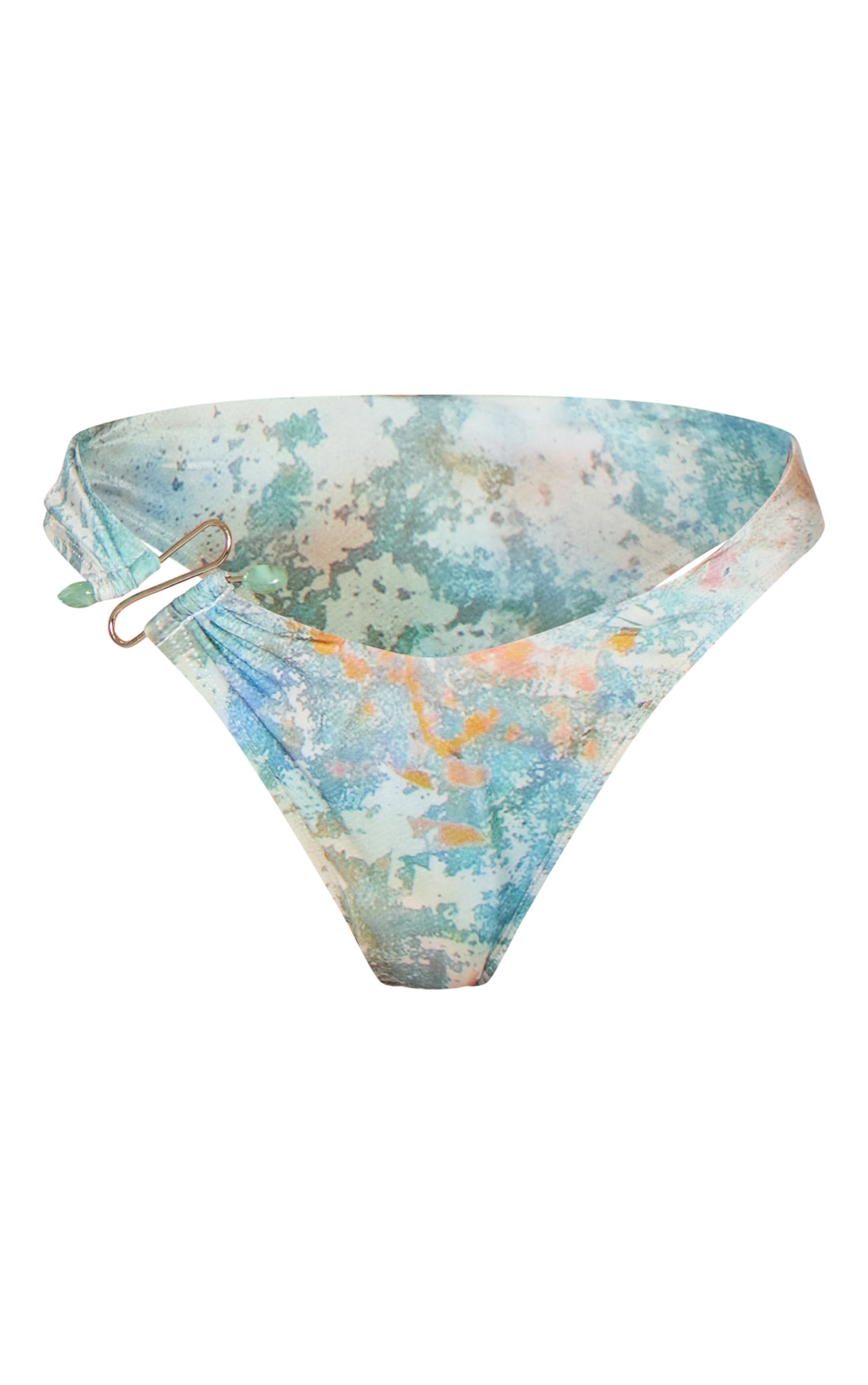Green Mottled Print Silver Trim Bikini Top image 1