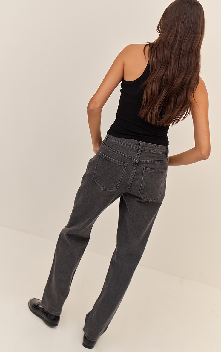 Grey High Waist Straight Leg Jeans image 3