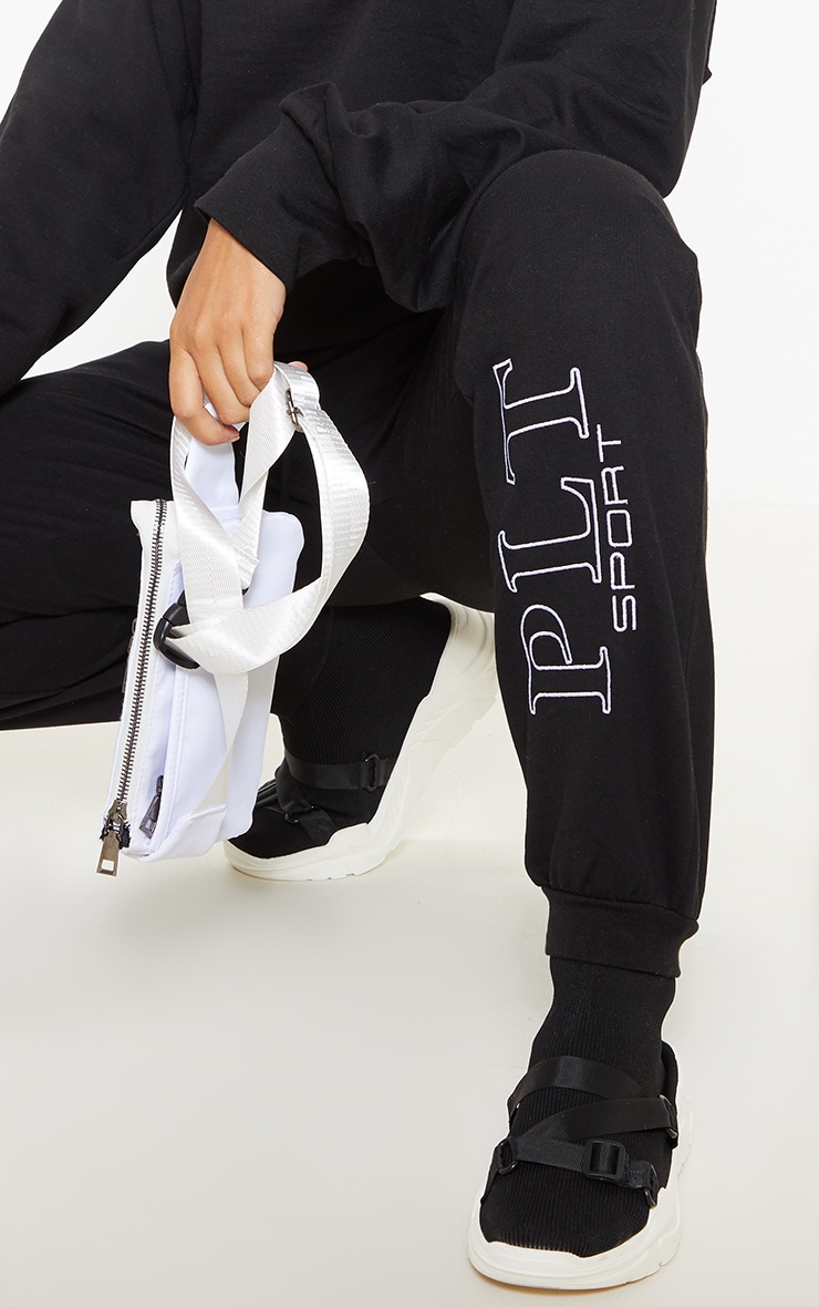 PRETTYLITTLETHING Black Embroidered Casual Joggers image 5