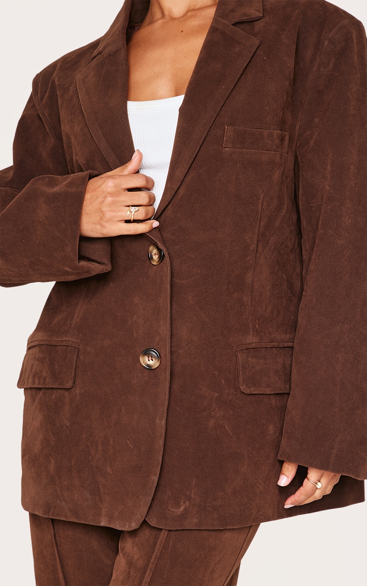 Petite Chocolate Faux Suede Longline Blazer image 4