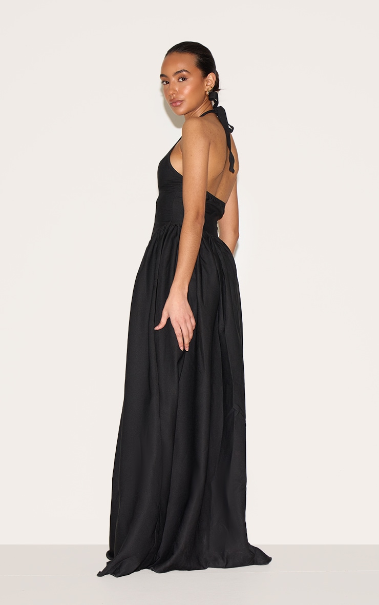 Petite Black Halter Neck Floaty Maxi Dress image 2