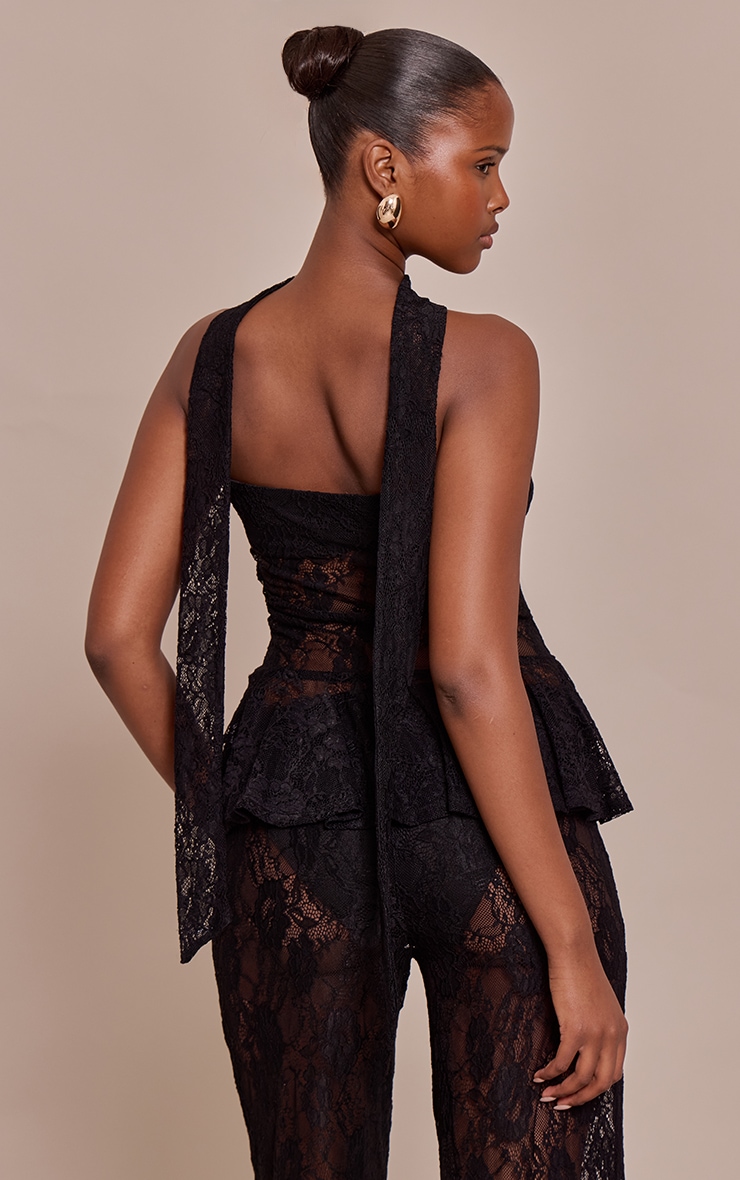 Black Lace Neck Scarf Frill Bandeau Top image 2