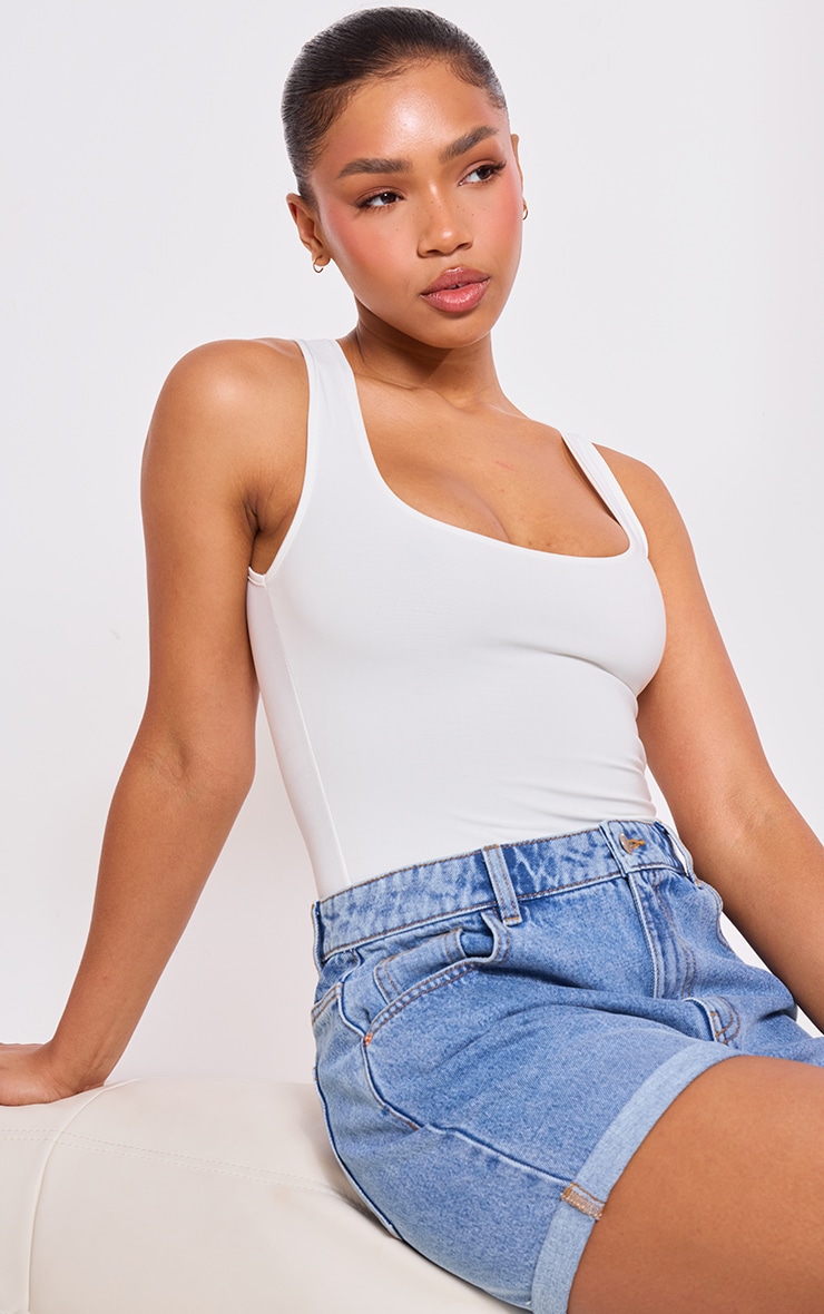 Mid Blue Wash Turn Up Mom Denim Shorts image 5