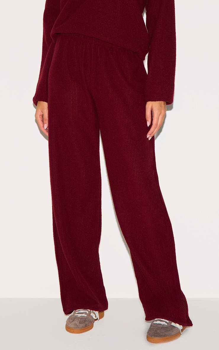 Burgundy Soft Rib Straight Leg Pants image 2