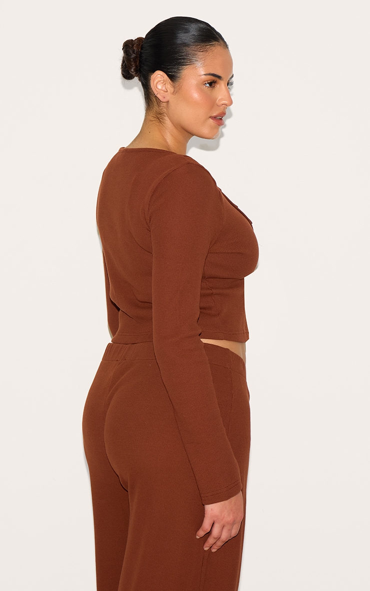 Plus Chocolate Asymmetrical Waffle Button Crop Top image 2