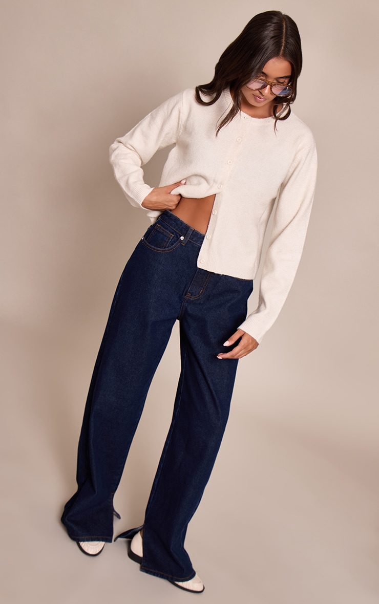 Cream Round Neck Knit Cardigan image 3