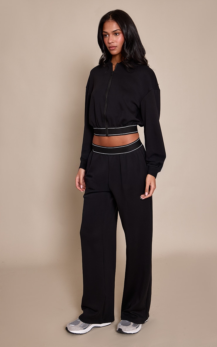 Tall PLT Black Soft Touch Elasticated Waist Wide Leg Sweatpants image 2