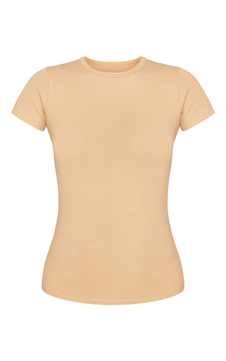 Camel Basic Cotton Blend Fitted Crew Neck T Shirt image 5