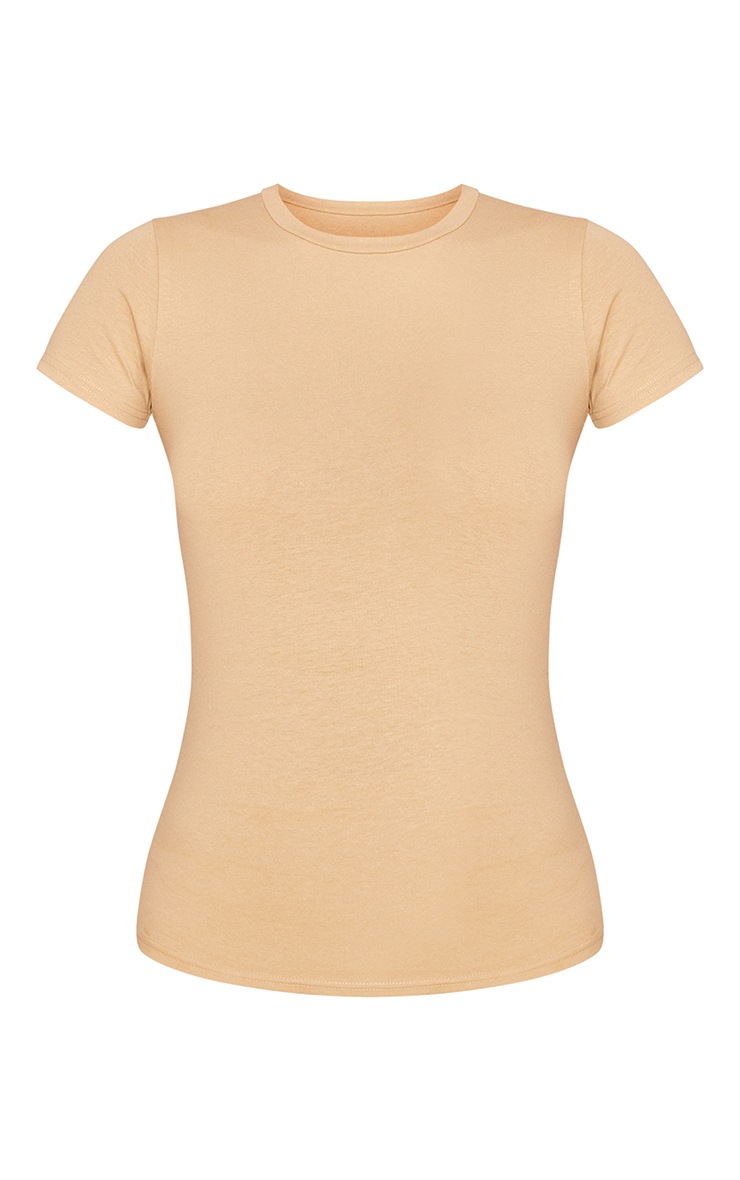 Camel Basic Cotton Blend Fitted Crew Neck T Shirt image 5