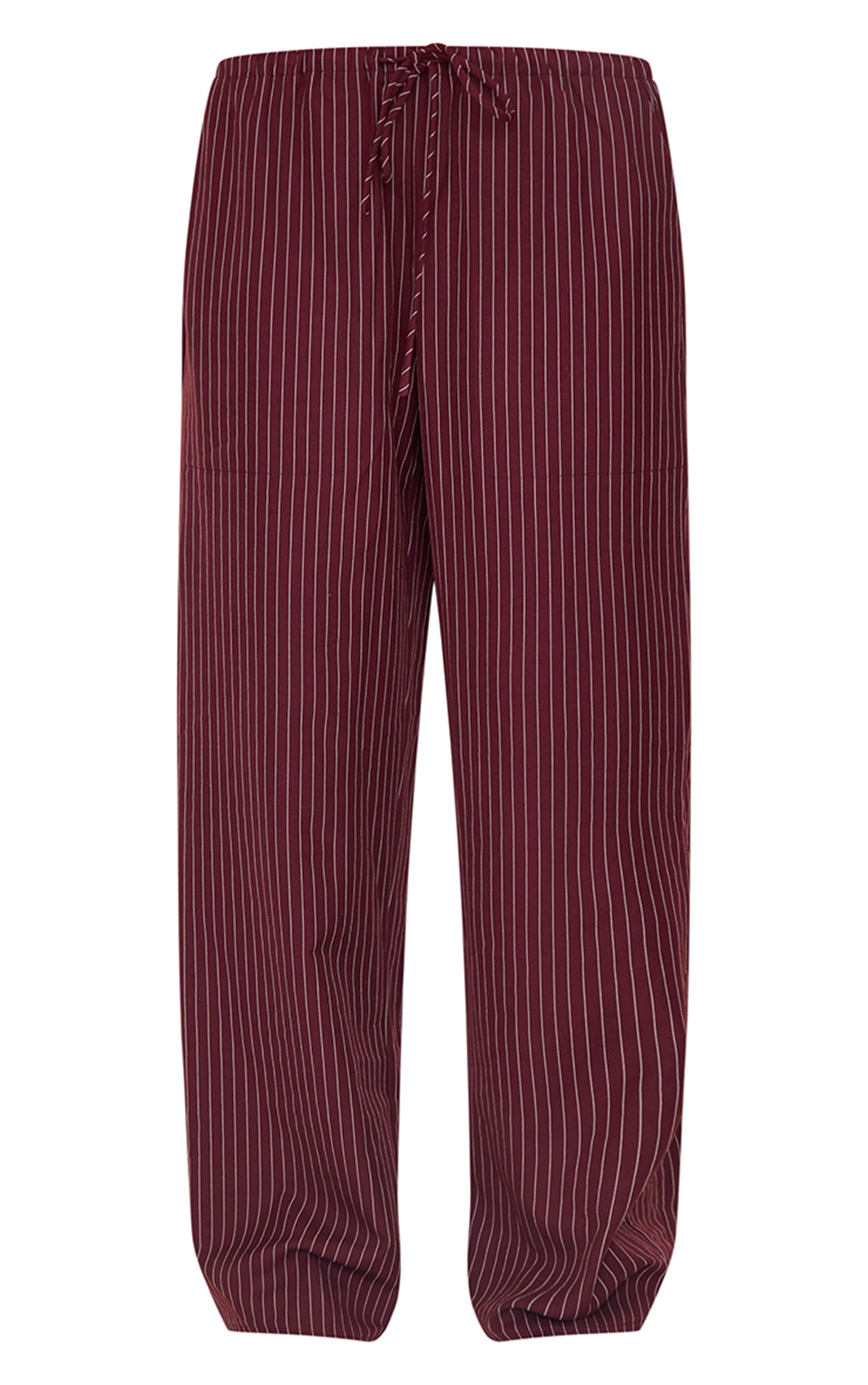 Burgundy Pinstripe Woven Drawstring Waist Low Rise Pants image 5