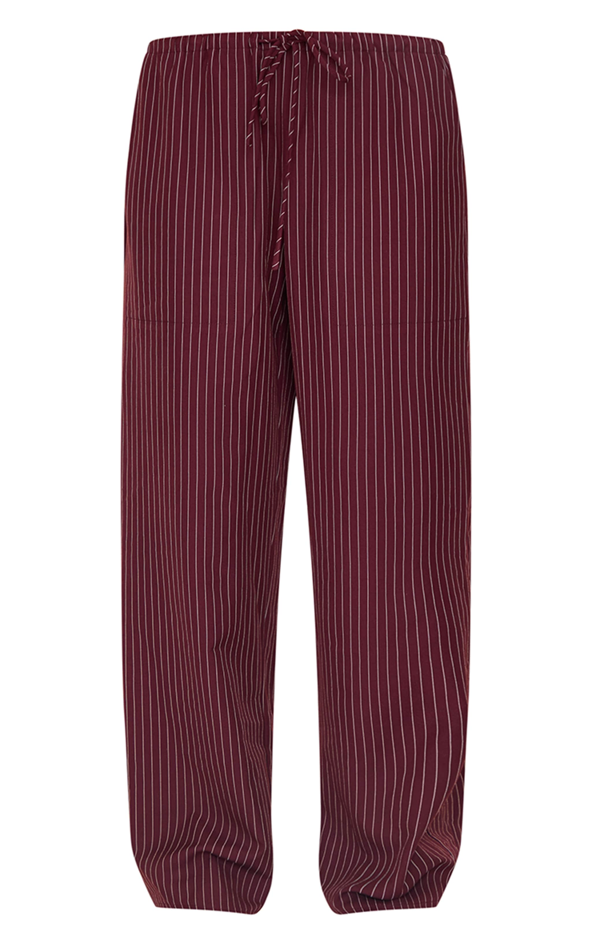 Burgundy Pinstripe Woven Drawstring Waist Low Rise Relaxed Trousers image 5