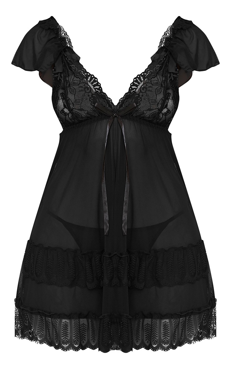 Black Plunge Chiffon Babydoll Lingerie PrettyLittleThing USA