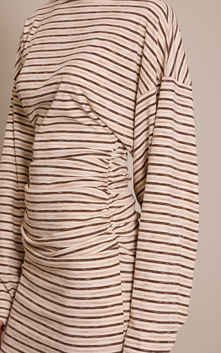 Chocolate Striped Batwing Ruched Bodycon Dress image 4