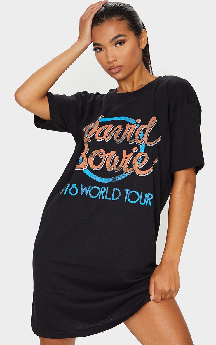 Robe tee-shirt noire à slogan David Bowie