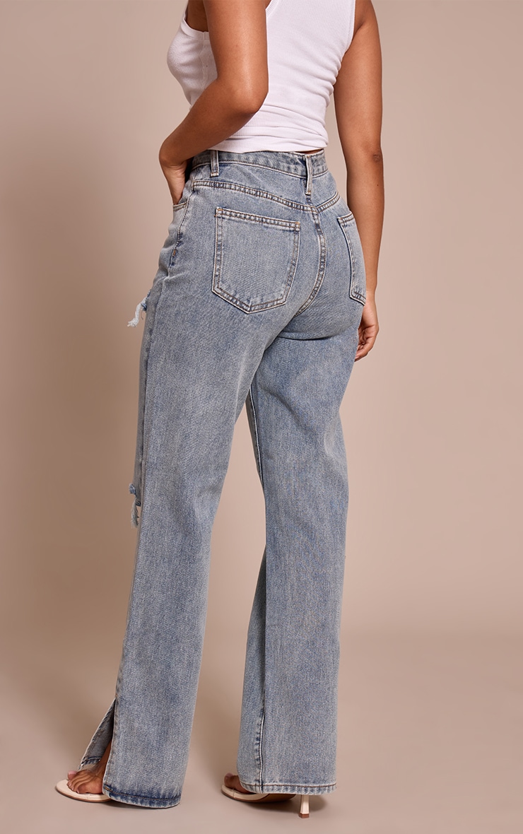 Petite Bleach Wash Ripped Split Hem Jeans image 3