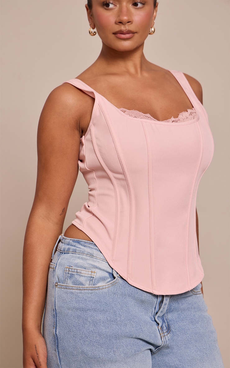 Shape Top corset long rose pâle à col carré et bordure en dentelle image 4
