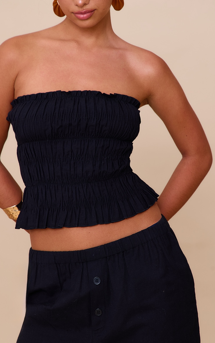 Black Shirred Bandeau Top image 4