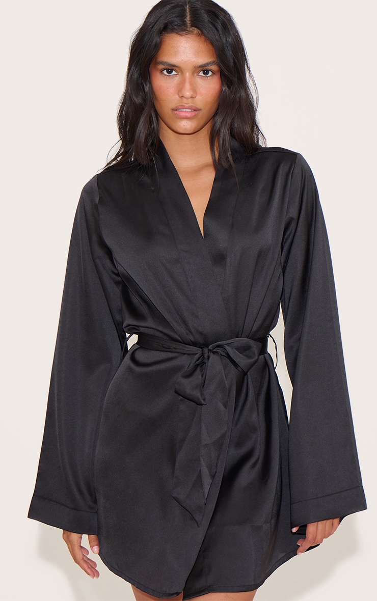 Black Satin Sleepwear Robe image 1