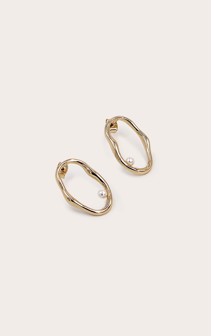 Gold Abstract Circle Pearl Detail Stud Earrings image 3