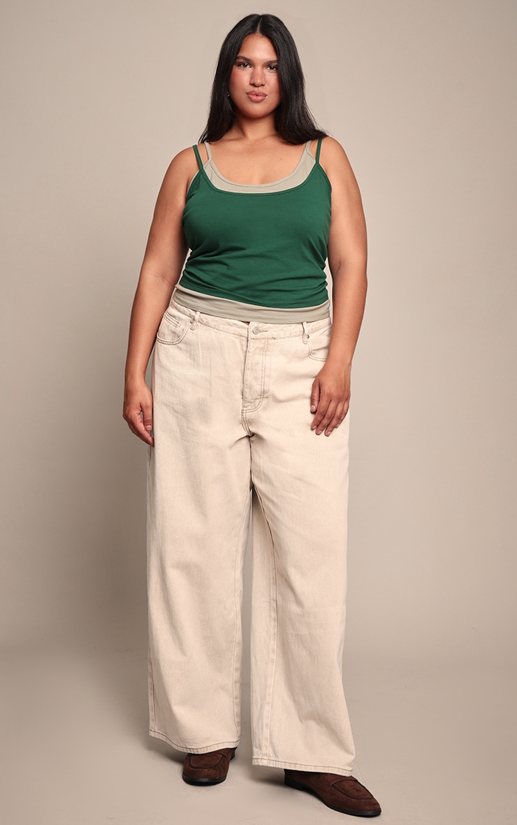 Plus Dark Green Overlay Detail Strappy Vest Top image 3