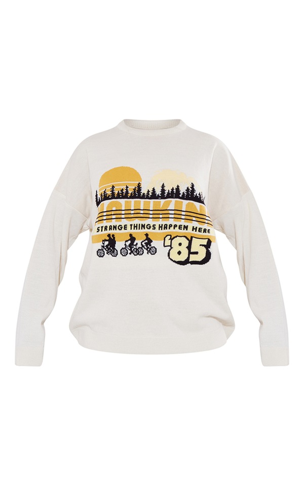 Cream Stranger Things Hawkins Knit Sweater image 5