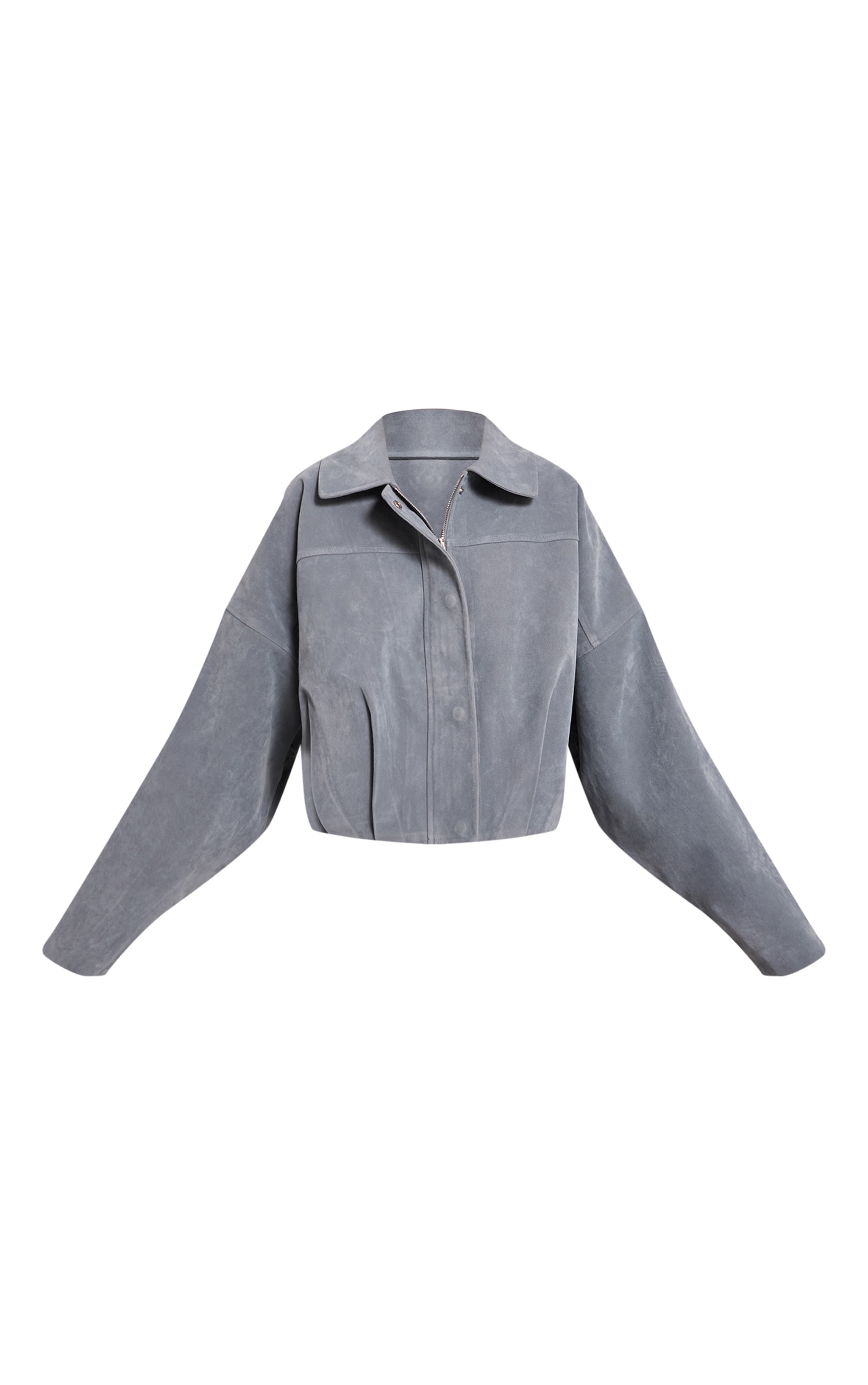 Veste bomber en suédine bleu cendré à boutons cachés image 5