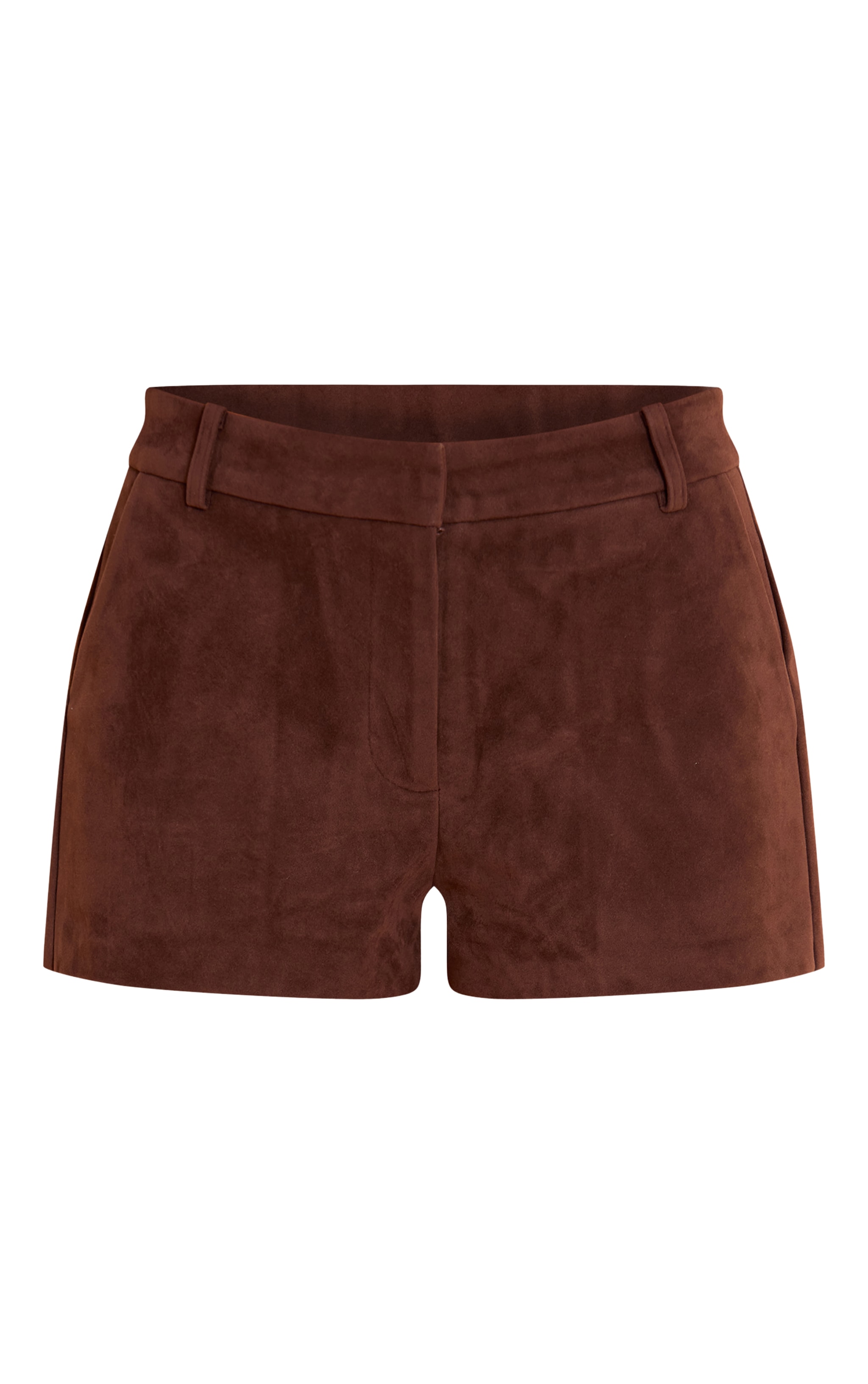 Dark Brown Structured Faux Suede Tailored Shorts image 6