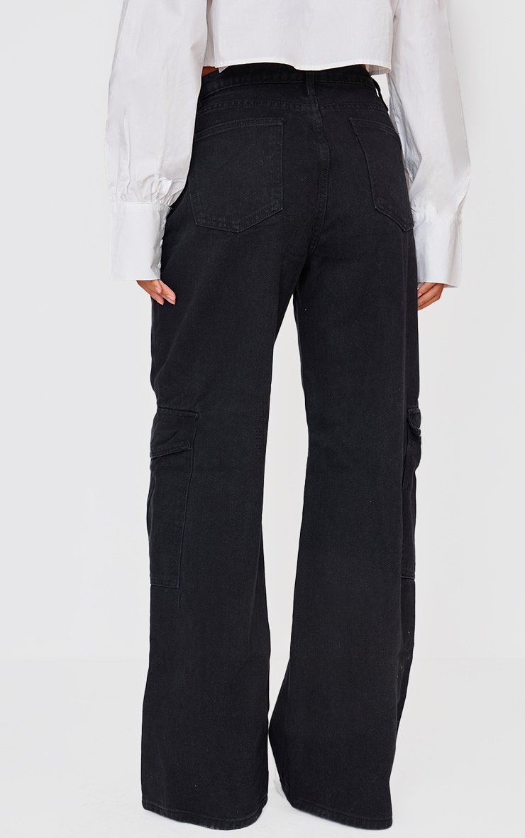 Washed Black Cargo Side Pocket Wide Leg Jeans image 3