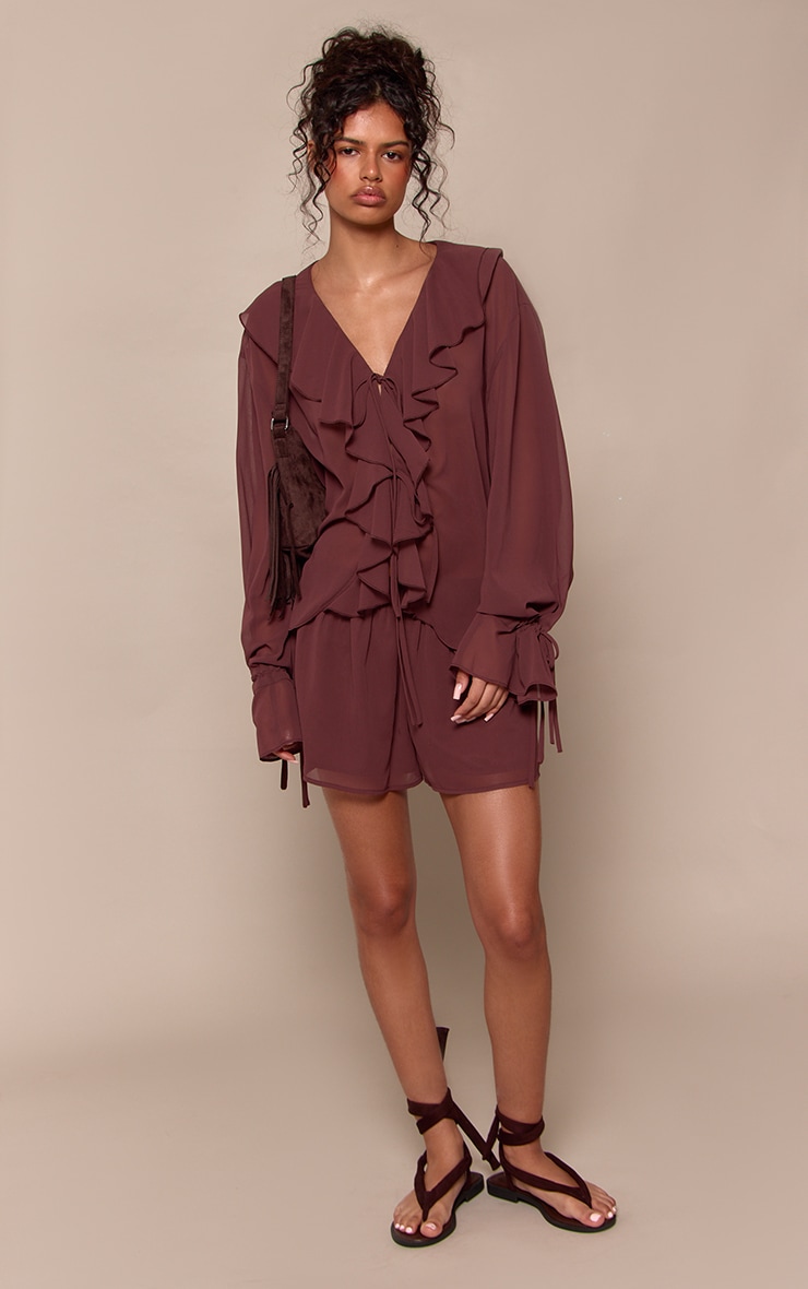 Dark Brown Chiffon Ruffle Floaty Short