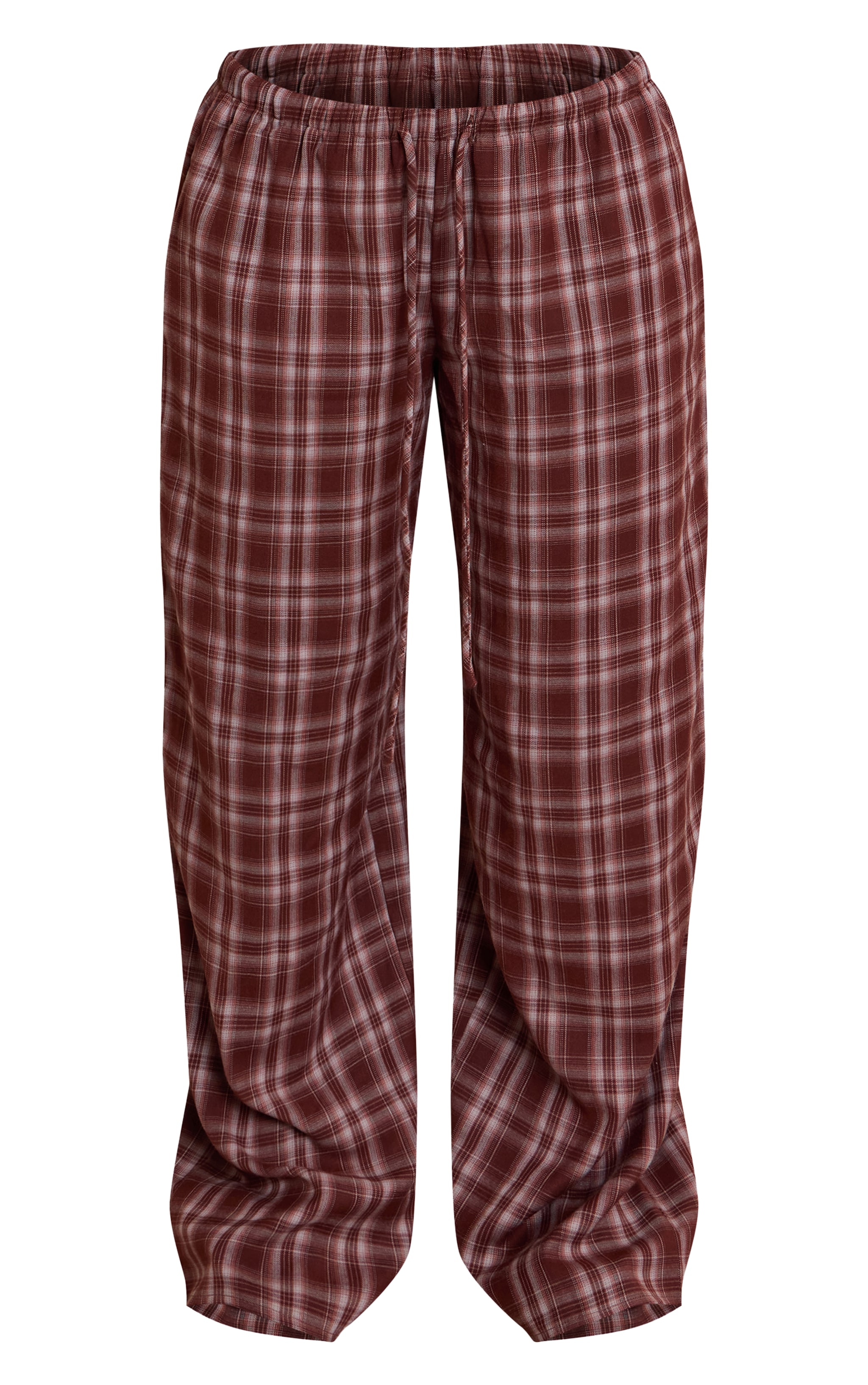 Petite Pantalon décontracté tissé marron imprimé carreaux à taille basse et cordons ajustables image 5