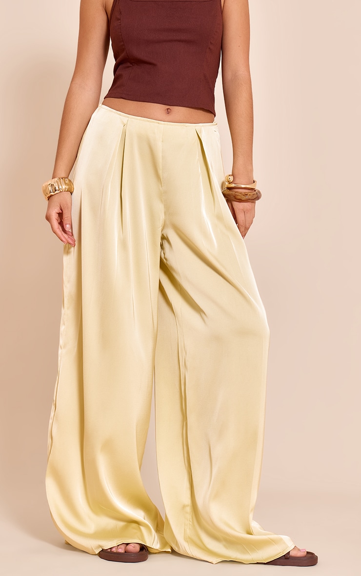 Lemon Pleated Satin Wide Leg Pants image 2