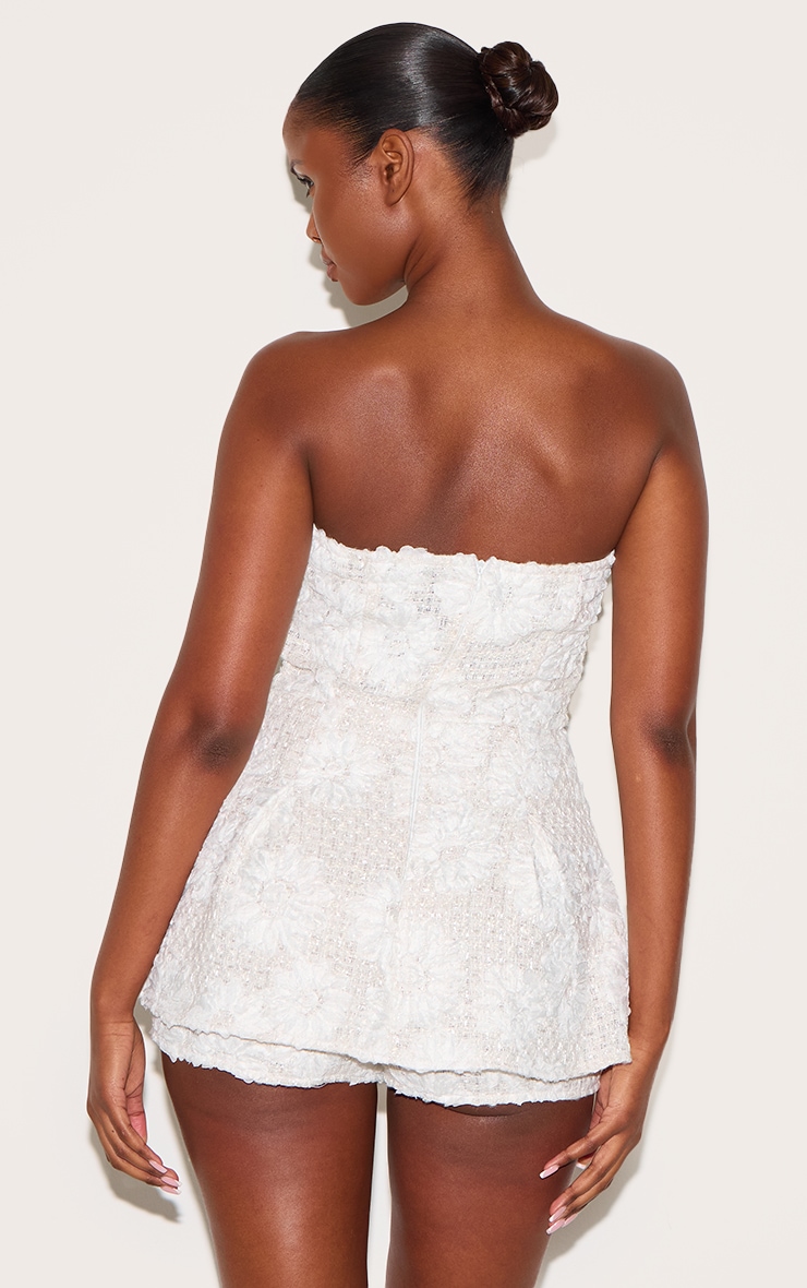 White Embellished Tweed Bandeau Skort Playsuit image 2