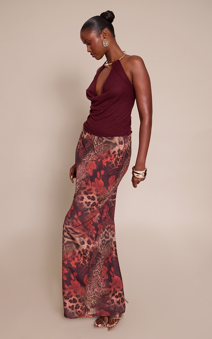 Brown Abstract Animal Print Chiffon Maxi Skirt  image 2