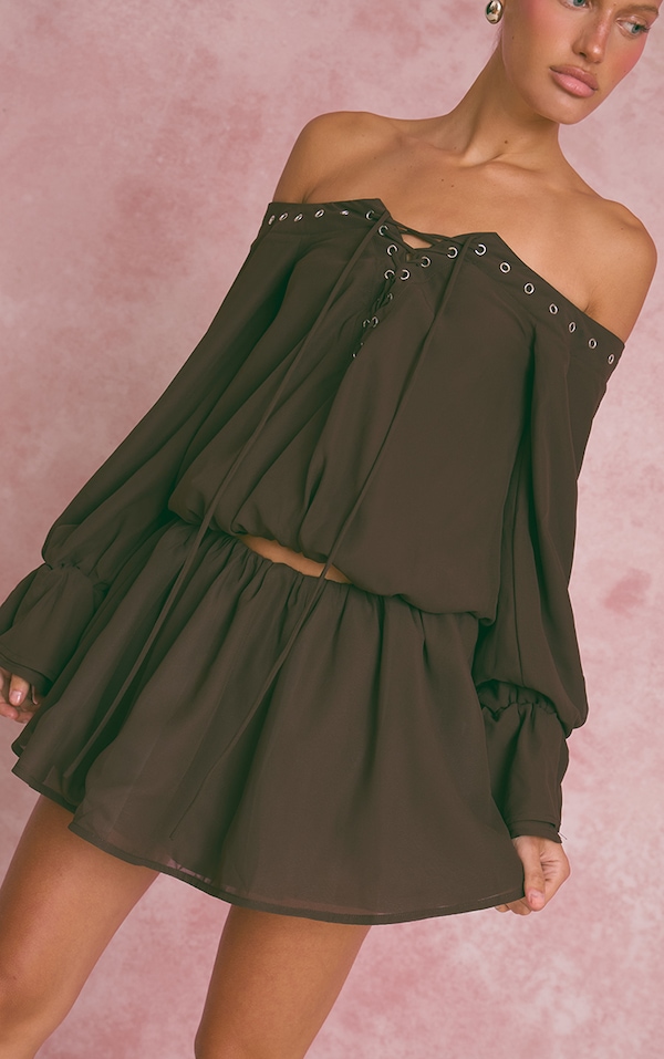 Dark Brown Chiffon Floaty Mini Skirt