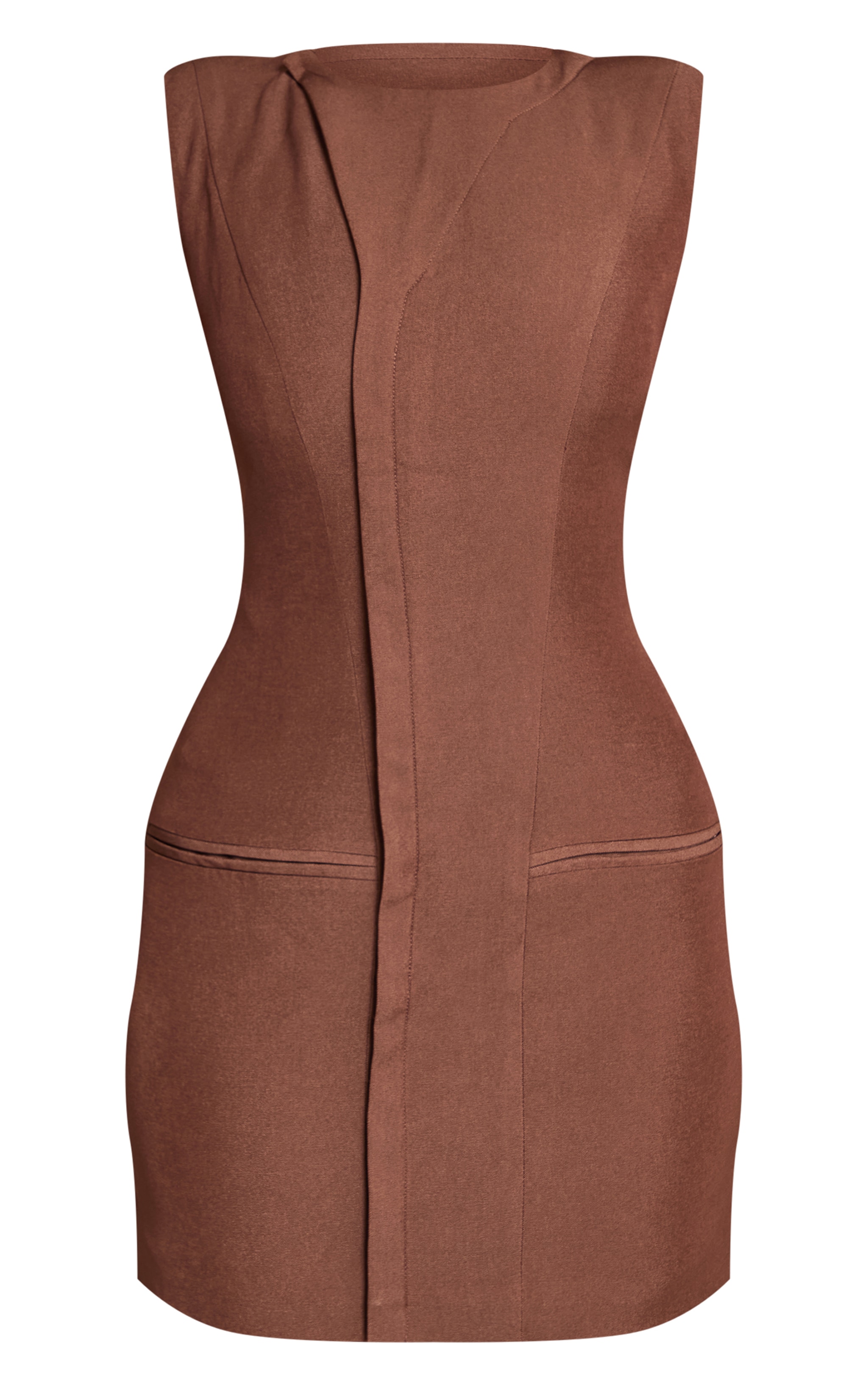 Chocolate Woven Seam Detail Mini Dress image 5
