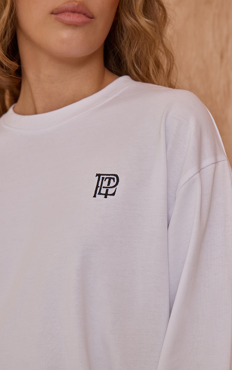 White Oversized Embroidered T-Shirt image 4