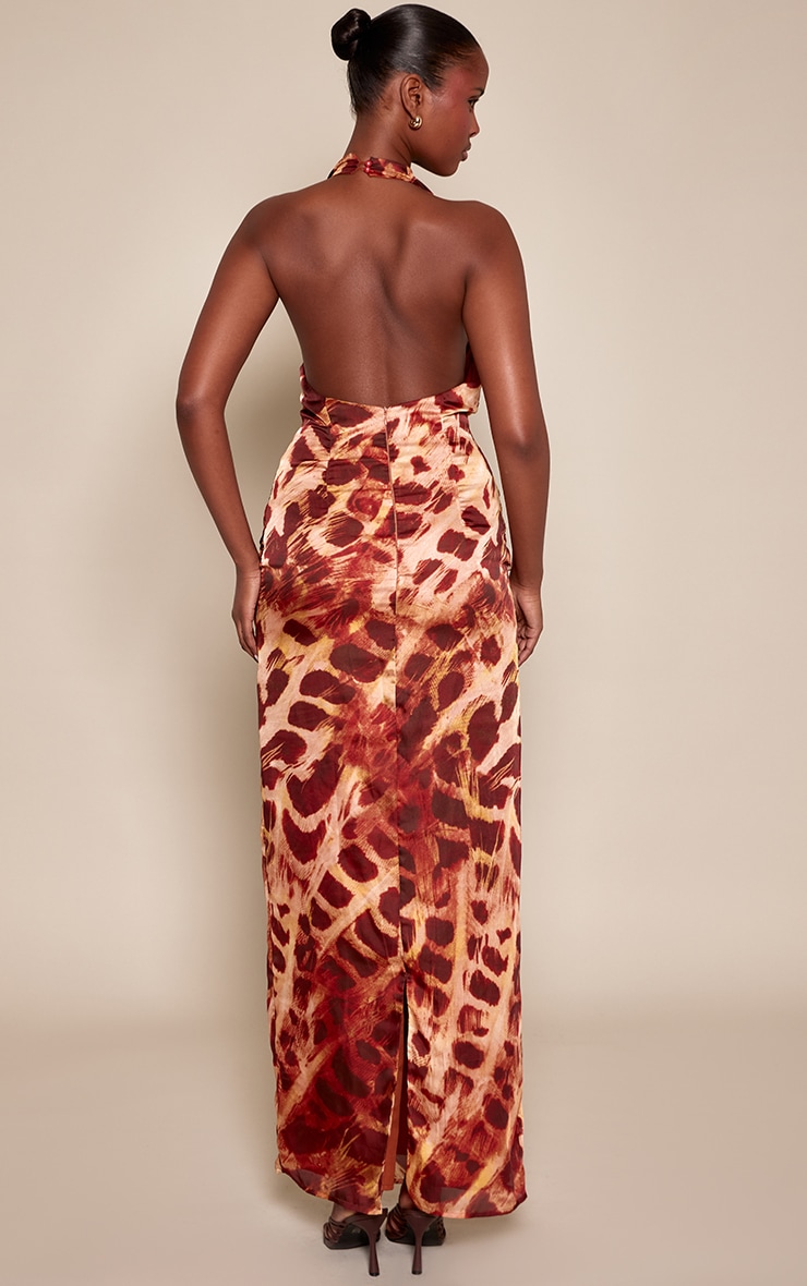 Brown Snake Cowl Neck Tie Front Maxi Dress image 2