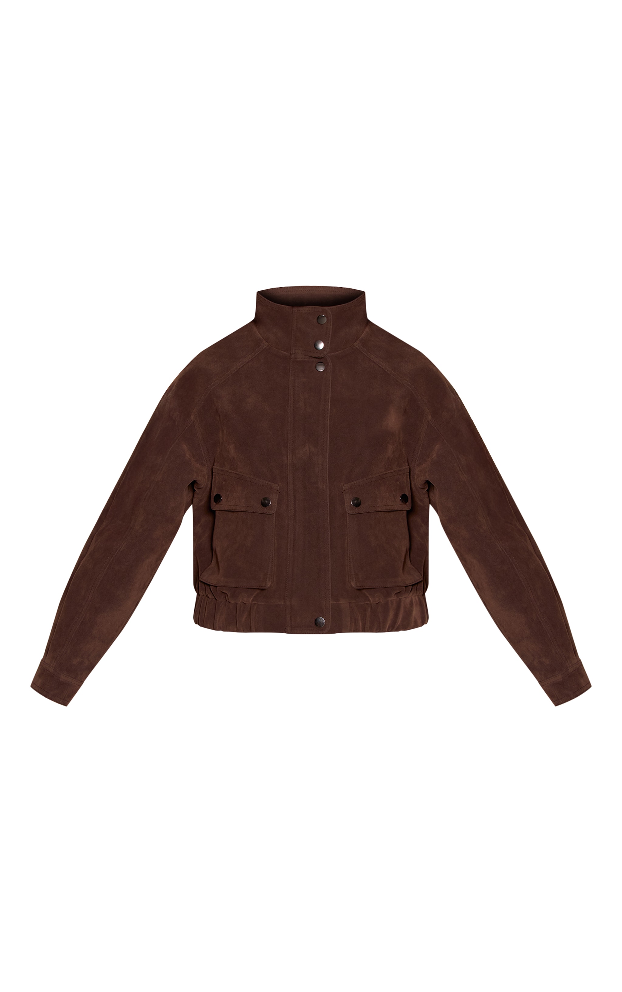 Bitter Chocolate High Neck Utility Pocket Cropped Suede Bomber  image 5