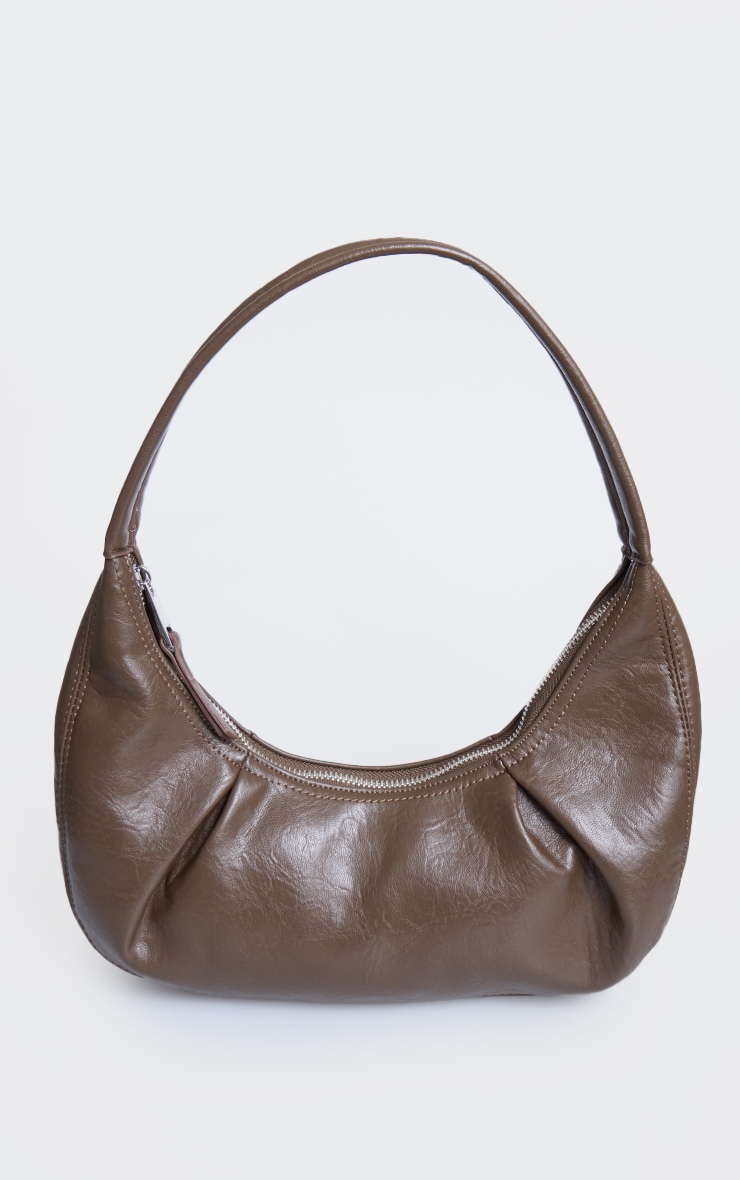 Chocolate Crinkle Pu Pleat Detail Shoulder Bag image 2