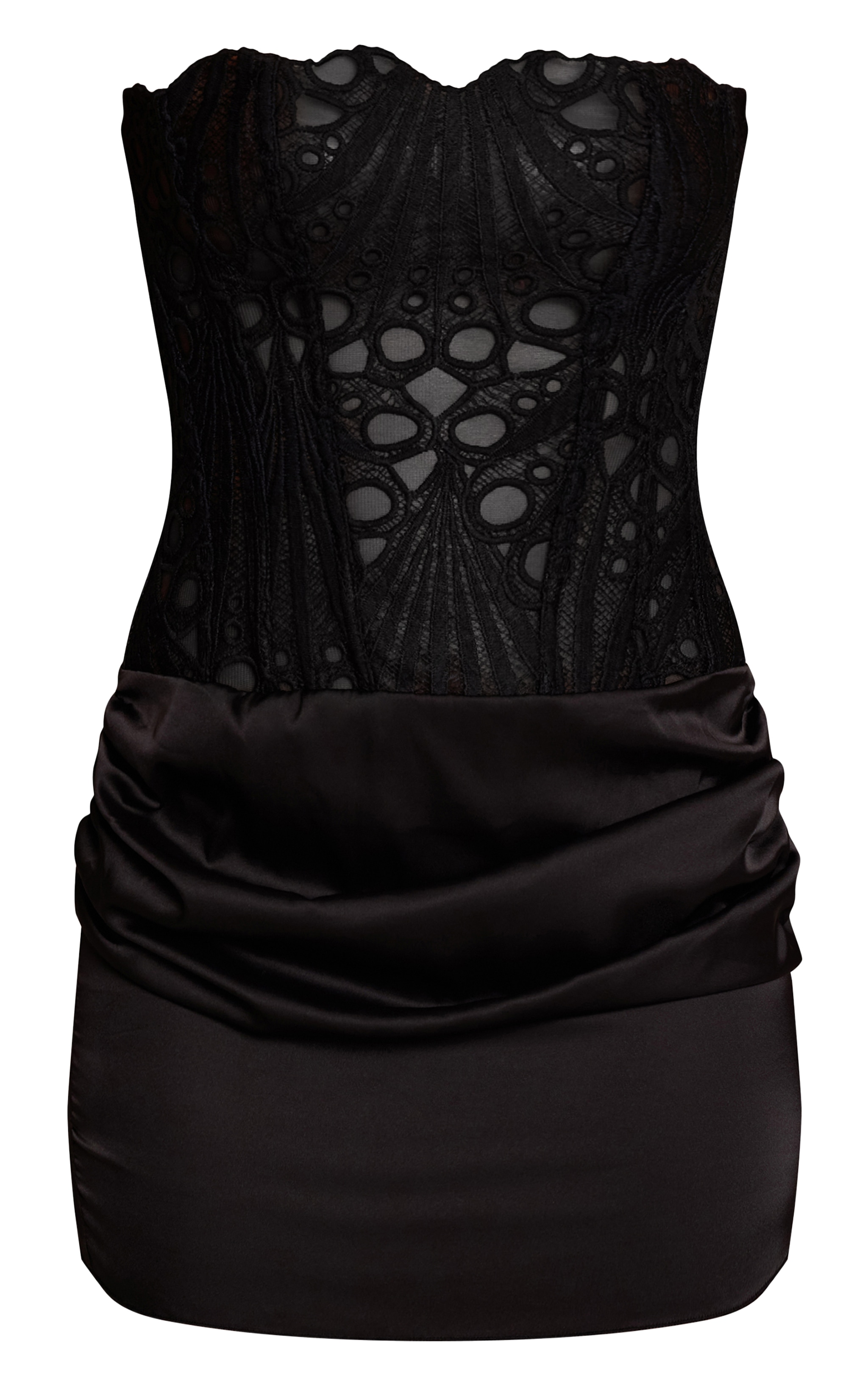 Black Corset Detail Satin Ruched Mini Dress image 5