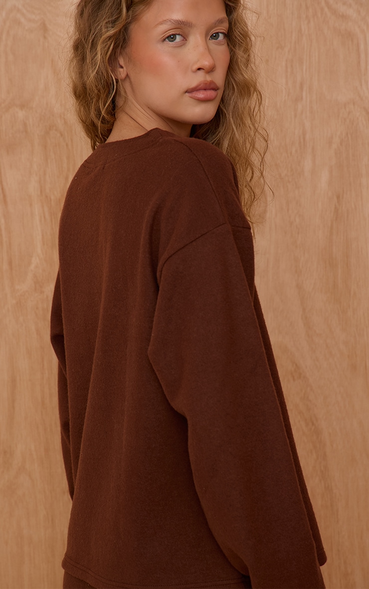 Chocolate Brown Brushed Soft Touch Boxy Cardigan image 2