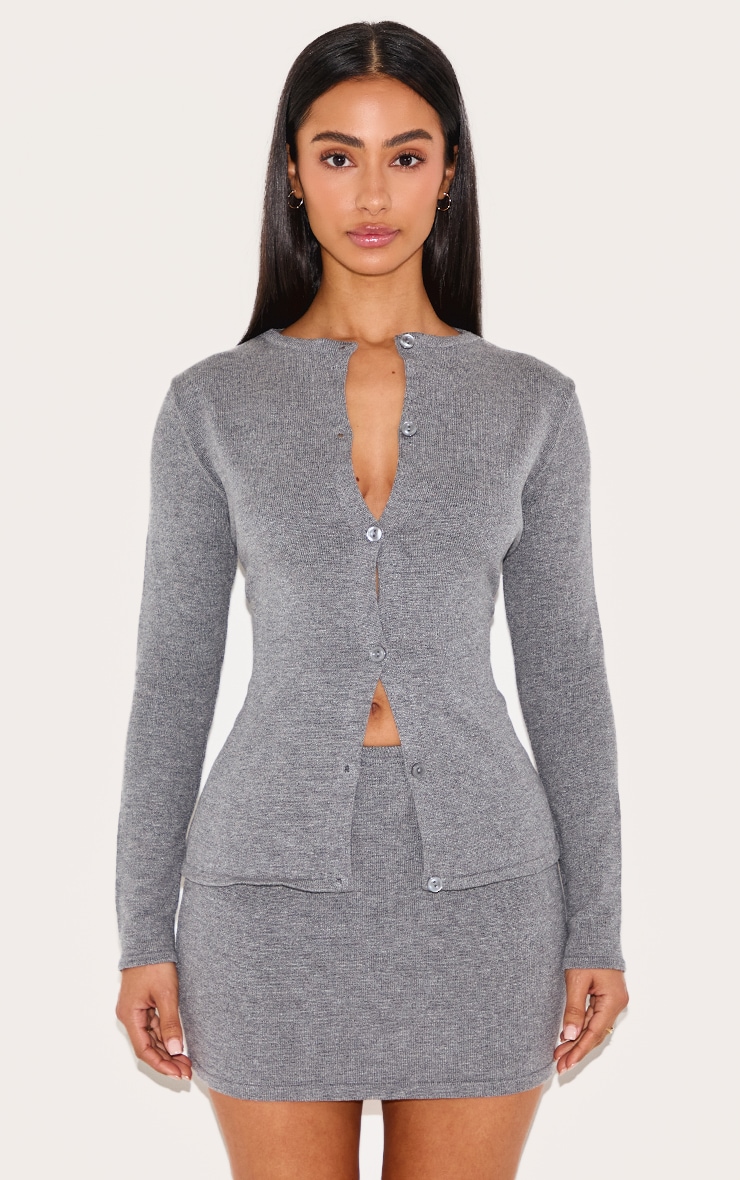 Petite Mini-jupe en maille tricot fine gris anthracite image 4