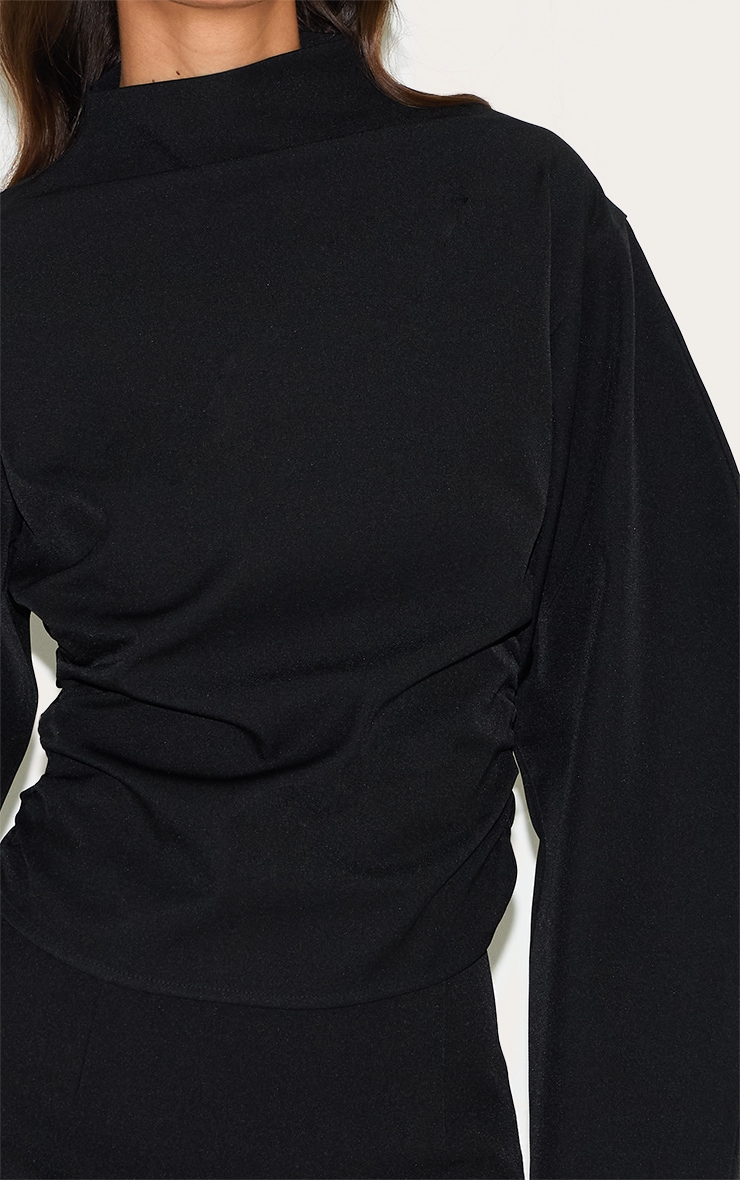Black Woven Highneck Fitted Top image 4