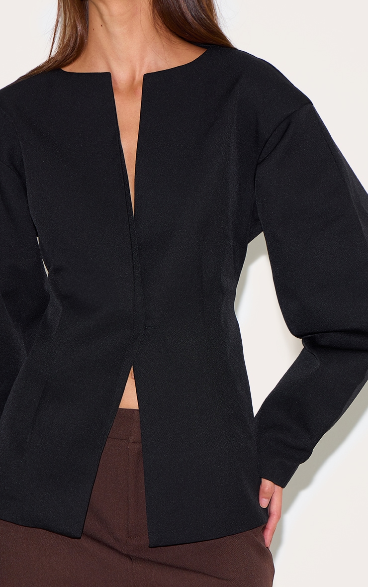 Black Cocoon Sleeve Cinched Waist Blazer image 4