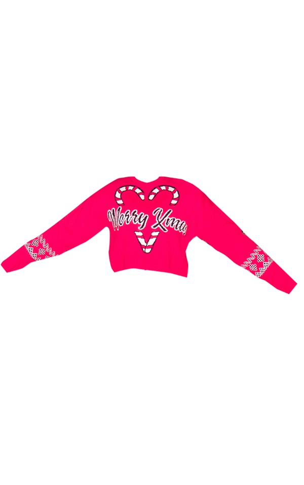Red Candy Cane Cropped Christmas Jumper PrettyLittleThing IRE