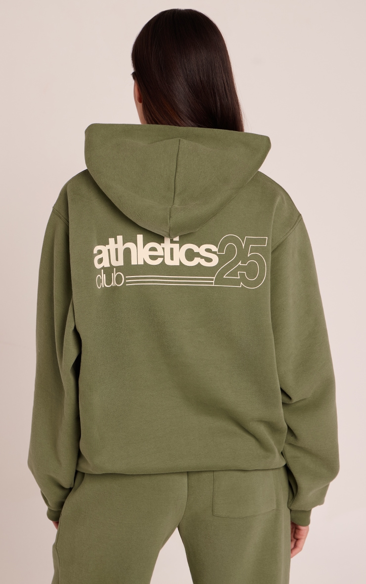 Khaki Athletics Club Cotton Fleece Oversized Pull Over Hoodie image 3