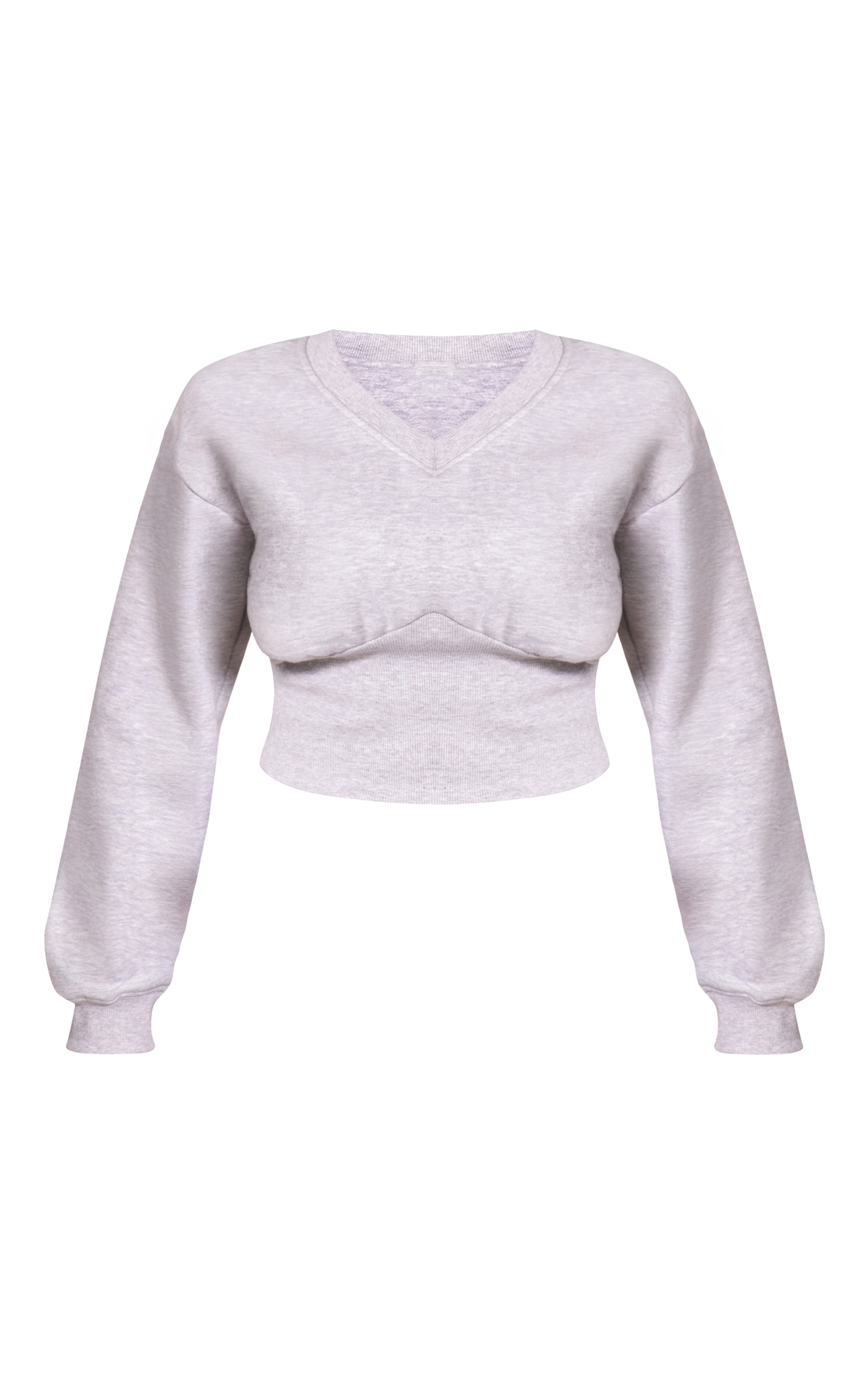 Shape Grey V Neck Cinched Waist Sweatshirt image 5
