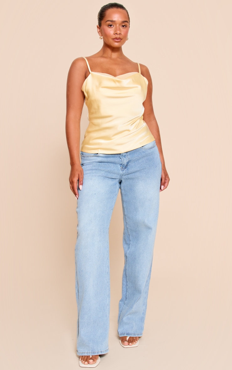 Shape Butter Cream Satin Cowl Neck Chiffon Insert Top image 3