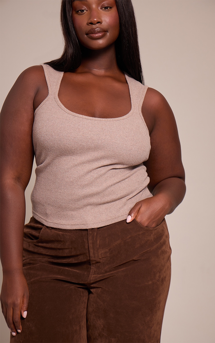 Plus Oatmeal Soft Touch Rib Square Neck Top image 4